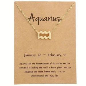 NEW Zodiac Sign AQUARIUS Pendant Charm Golden Astrology Birthdate Necklace Set